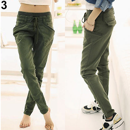 Women Sport Stretch Little Feet Harem Pant Slack Casual Trousers Lacing Jeans