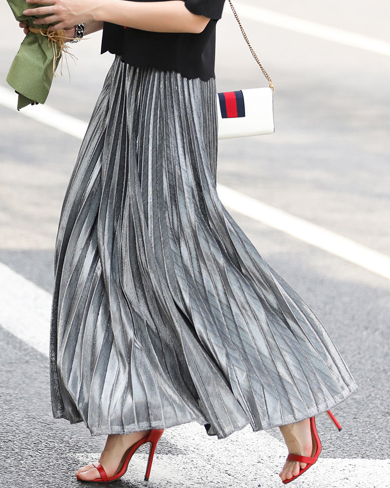 New Pleated Long Flowing Skirt