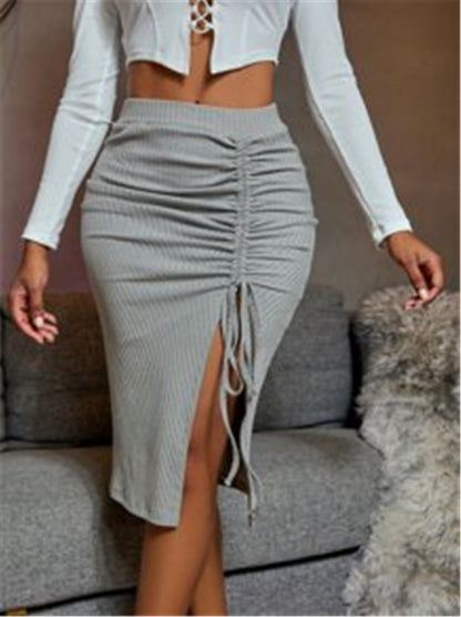 ON SALE!!! 50% OFF!!! Mid Skirt Stitching Cotton Irregular Split Skirt