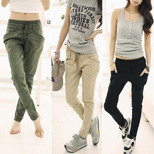 Women Sport Stretch Little Feet Harem Pant Slack Casual Trousers Lacing Jeans