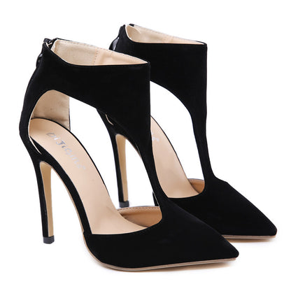 Sensual Hollow Pointed Stiletto Heels, Suede