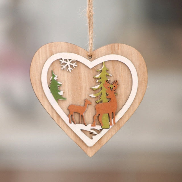 1PC 2D 3D Christmas Ornament Wooden Hanging Pendants Star Xmas Tree Bell Christmas Decorations For Home Party New Year Navidad - The Styky Shack