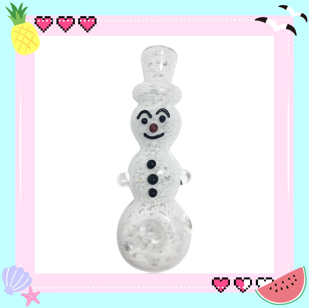 White Winter Little Cute Snowman Smoking Pipe Home Glass Charm