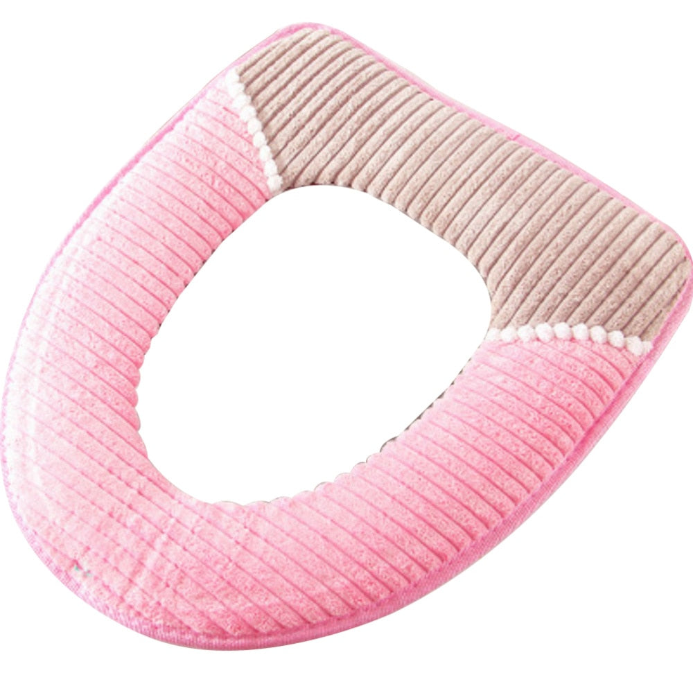 Bathroom Toilet Seat Cover Toilet Seat Sticky Buckle Corduroy Stripe Thickened Winter Warm Waterproof Bathroom Lavatory Cushion