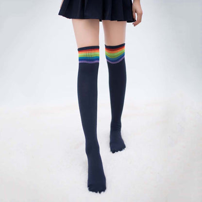 Vestido de tubo a rayas del arco iris para mujer y niña, calcetines altos hasta el muslo por encima de la rodilla, calcetines de Cosplay