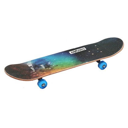 Patineta para niños y adultos de 20x80cm, Mini patineta de madera para principiantes con nube de estrellas, balancín doble para niña y niño 