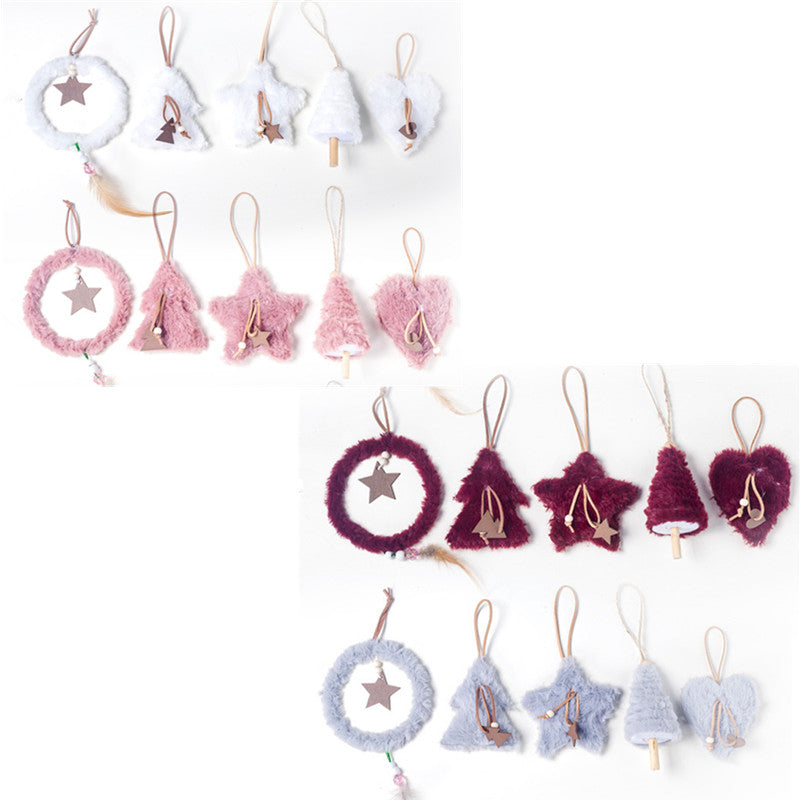 5pcs/set Creative Plush Christmas Tree Hanging Pendant Pink White Heart Star Feather Ornament Christmas Decoration for Home Xmas - The Styky Shack