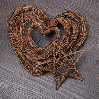 1PC Heart & Star Pattern Christmas Rattan Ring Natural Rattan Festive Shop Window Door Hanging Wreaths Home Party Decor - The Styky Shack