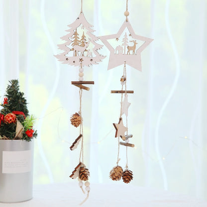 Wooden Christmas Ornaments Wood Star Pendants Pine Cone Christmas Tree Drop Ornaments Xmas Decor Christmas Decoration for Home