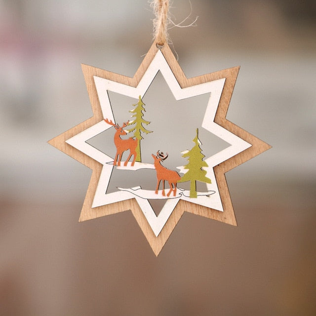 1PC 2D 3D Christmas Ornament Wooden Hanging Pendants Star Xmas Tree Bell Christmas Decorations For Home Party New Year Navidad - The Styky Shack