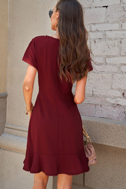 Red Tassel Ruffle Short Sleeve Mini Dress