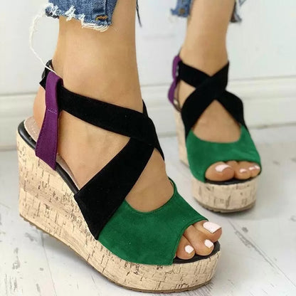 Wedge Heel Platform Cross Strap Sandals