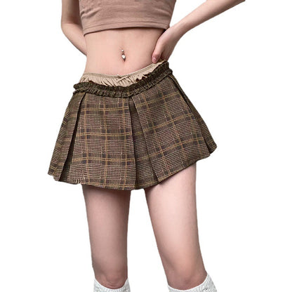 Two Piece Edge Plaid Short Skirt