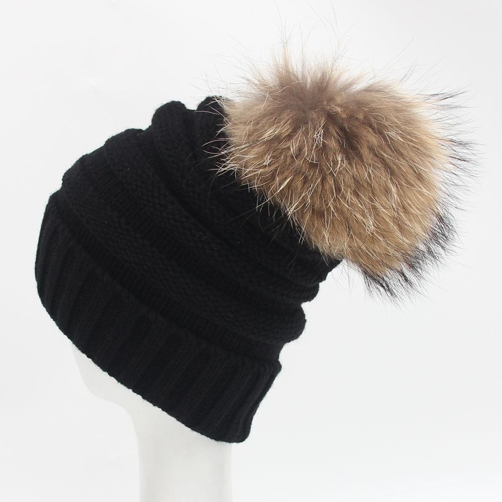 Winter Super 15cm Really Baby The Ball Raccoon Hair Decorate Wool Hats