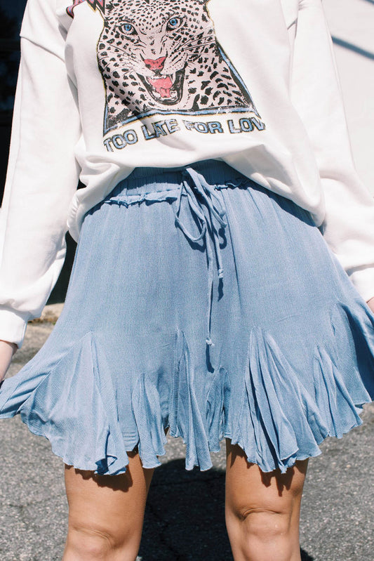 Blue High Waist Tutu Pleated Mini Skirt