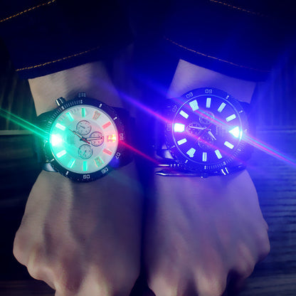 Reloj de pulsera analógico de cuarzo de piel sintética con luz LED para hombre y mujer, regalo de Navidad para parejas