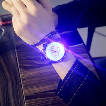 Reloj de pulsera analógico de cuarzo de piel sintética con luz LED para hombre y mujer, regalo de Navidad para parejas