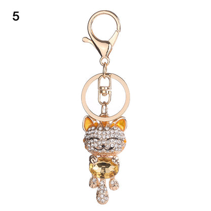 Women Lucky Cat Rhinestones Bag Hanging Keychain Key Ring Clasp Car Accessories