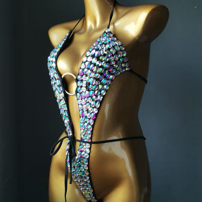 Bikini de traje de baño de discoteca con diamantes de alta gama para mujer