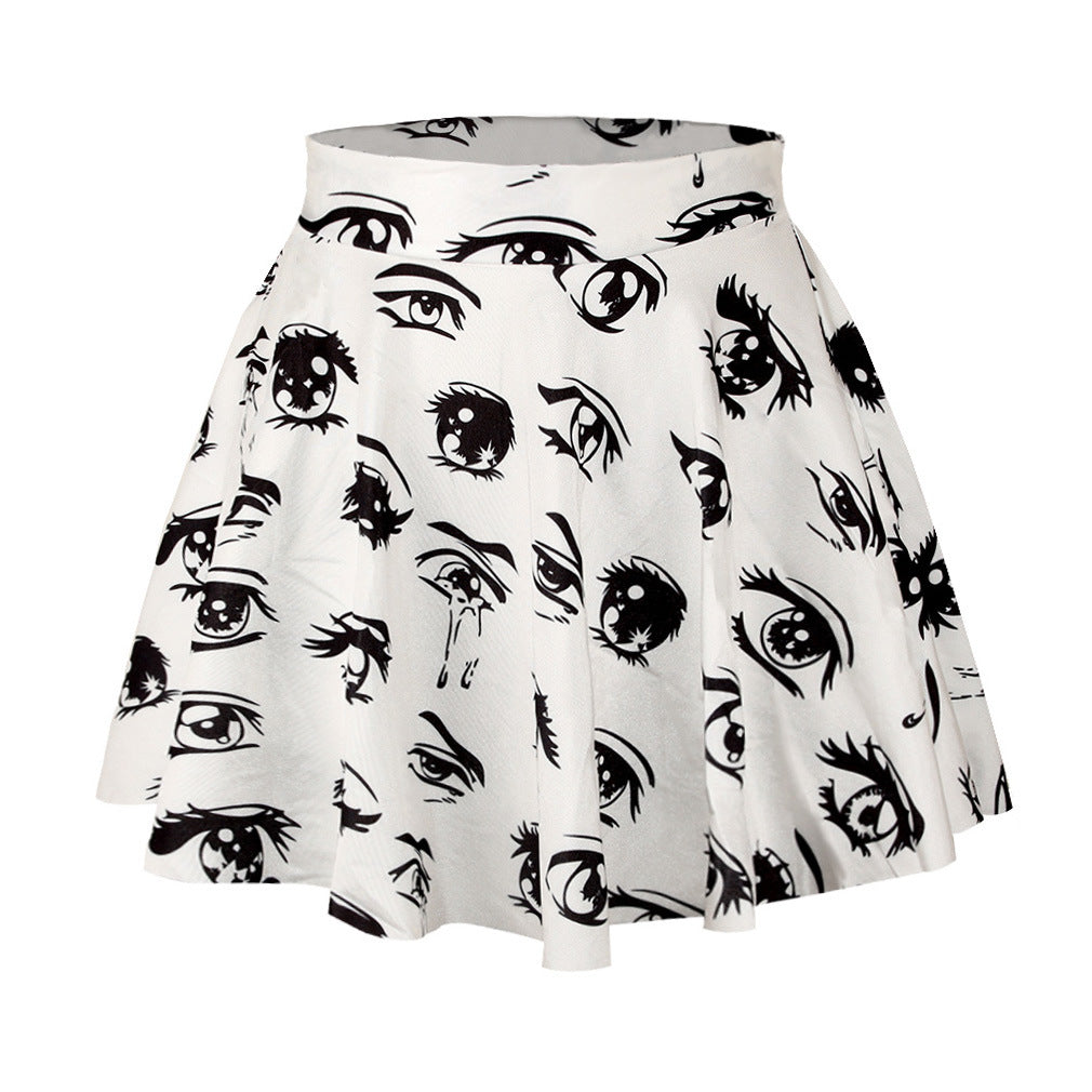 Eye Print Skirt Slim Pleated Tutu Skirt (One Size)