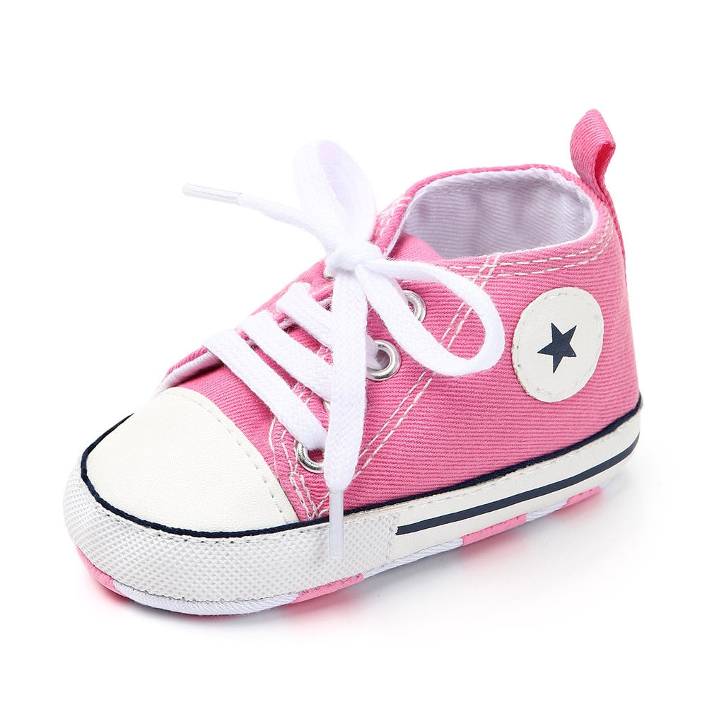 Baby Shoes Boy Girl Star Solid Sneaker Cotton Soft Anti-Slip Sole Newborn Infant First Walkers Toddler Casual Canvas Crib Shoes - The Styky Shack