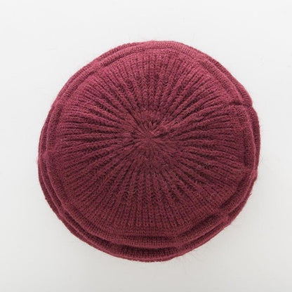 Warm Beret Wool Weave Stripe Knitting Lovely Hats