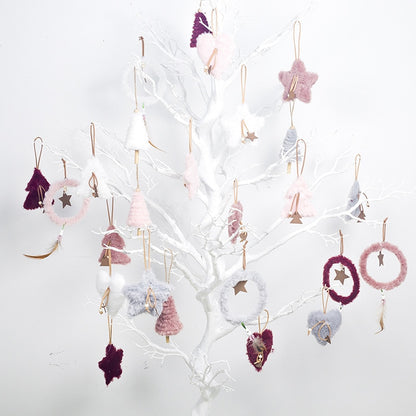 5pcs/set Creative Plush Christmas Tree Hanging Pendant Pink White Heart Star Feather Ornament Christmas Decoration for Home Xmas - The Styky Shack