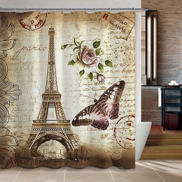 180x200cm Paris Bathroom Shower Curtains Eiffel Tower Waterproof Fabric & Hooks - The Styky Shack