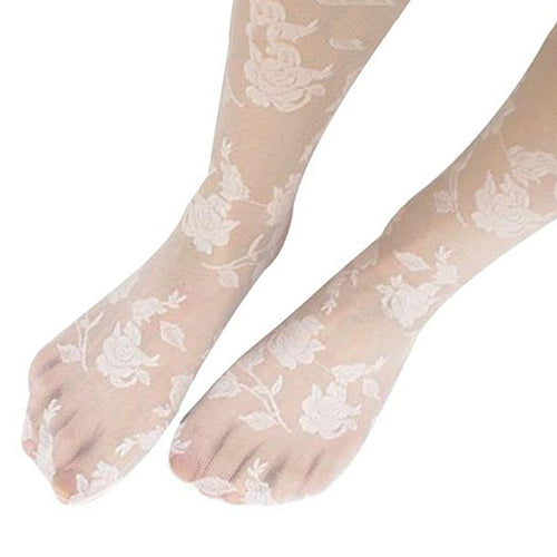 Women Fashion Rose Pattern Tight Lace Pantyhose Sexy See-through Stockings