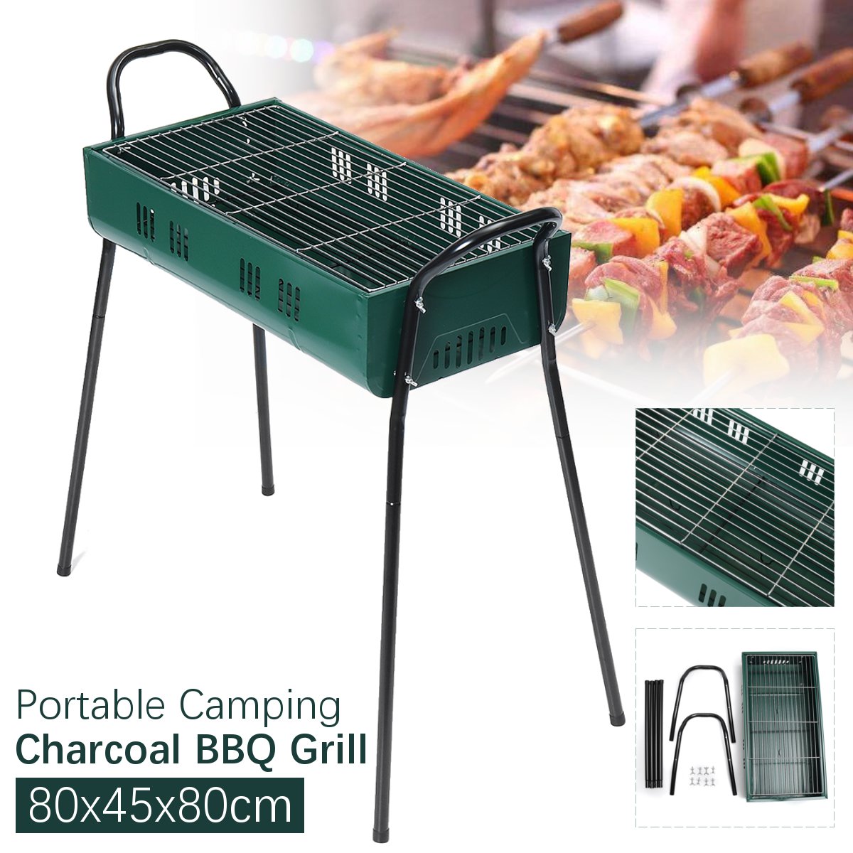 80x45x80cm Portable Charcoal BBQ Grill Iron Stove Kebab Barbecue Patio Camping