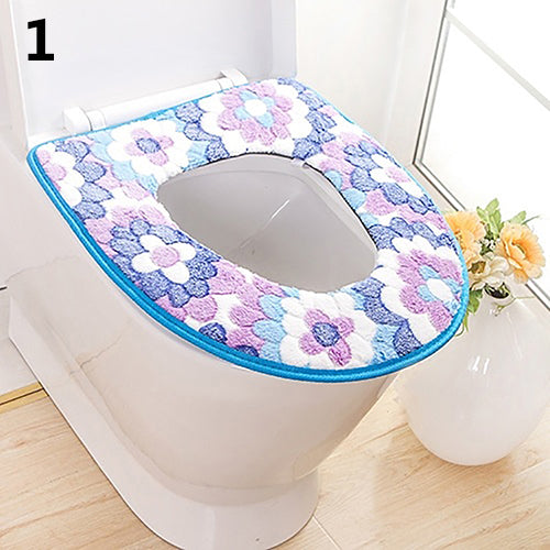 Bathroom Flower Pattern Soft Warm Toilet Cover Seat Lid Pad Mat Seat Cushion