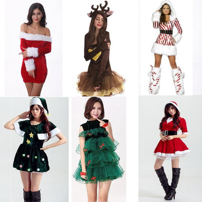 Adult Women Christmas Dress Winter Xmas Tree Deer Snowman Sexy Lolita Red Green Party Cosplay Sexy Halloween Costumes Clothes