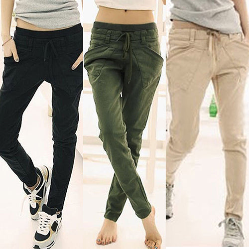 Women Sport Stretch Little Feet Harem Pant Slack Casual Trousers Lacing Jeans