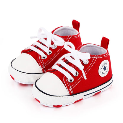 Baby Shoes Boy Girl Star Solid Sneaker Cotton Soft Anti-Slip Sole Newborn Infant First Walkers Toddler Casual Canvas Crib Shoes - The Styky Shack