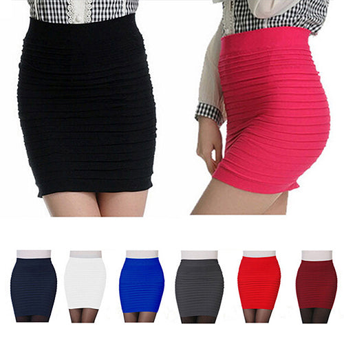 Women's Sexy Pleated Stretch Seamless Bodycon Mini Skirt