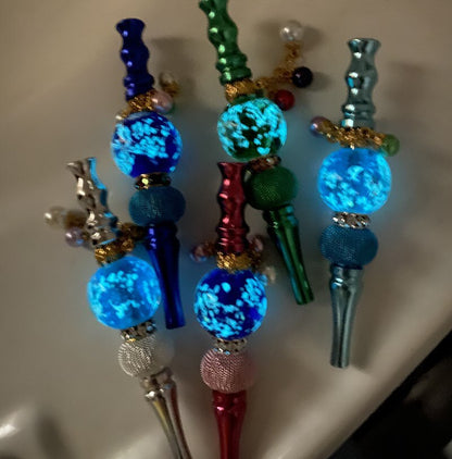 5 Unids/lote Puntas de Cachimba que Brillan en la Oscuridad Boquilla Shisha Shine con Bola de Metal Soporte de Filtro de Pipa para Fumar Desmontable Hecho a Mano, Mixto