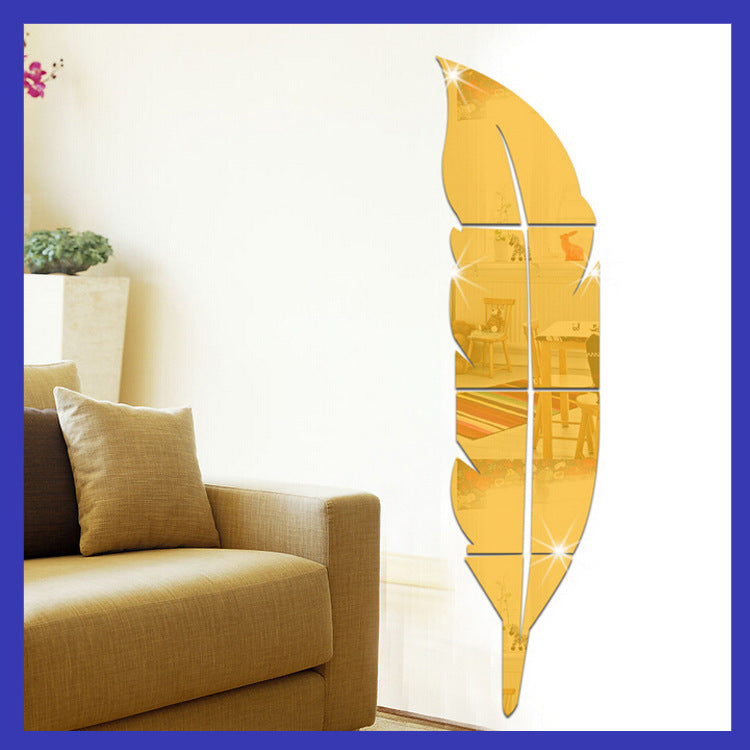 Acrylic feather mirror wall sticker European 3D wall sticker living room bedroom decoration - The Styky Shack