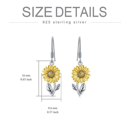 925 Sterling Silver Sunflower Dangle Earrings for Women Girls Teen