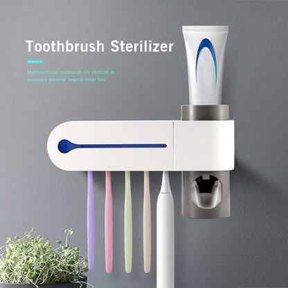 ABEDOE 2 In 1 UV Toothbrush Sterilizer Toothbrush Holder Automatic Toothpaste Squeezers Dispenser Home Bathroom Set