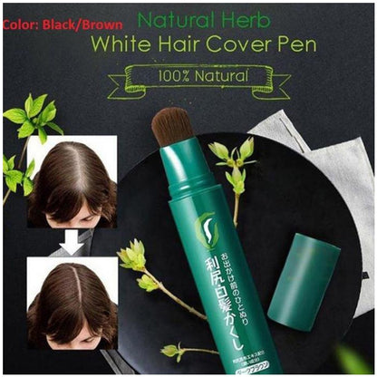 Pluma de cubierta de Color de pelo blanco, lápiz de Color de pelo de hierba Natural desechable, crema de tinte para el cabello duradera y desechable, suave, rápido, único, negro