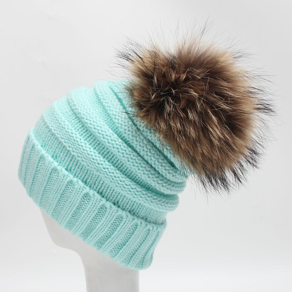 Winter Super 15cm Really Baby The Ball Raccoon Hair Decorate Wool Hats