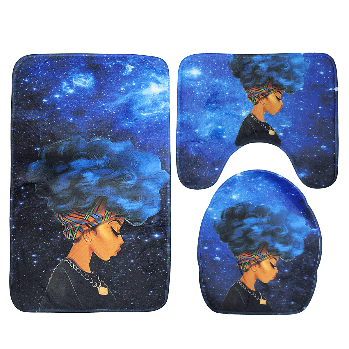 African Girl Bathroom Set Waterproof Non-Slip Mats Carpet Pedestal Rug Toilet Lid Cover Bath Mats - The Styky Shack