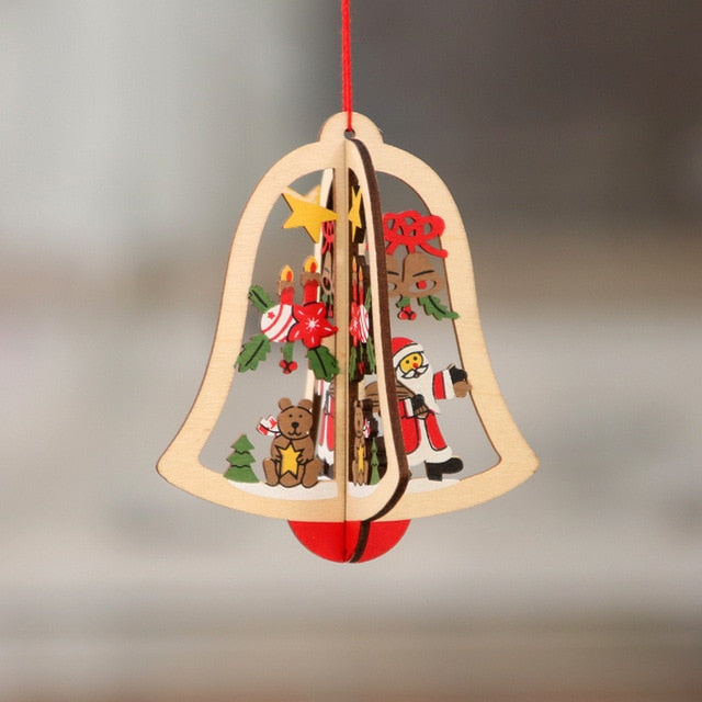 1PC 2D 3D Christmas Ornament Wooden Hanging Pendants Star Xmas Tree Bell Christmas Decorations For Home Party New Year Navidad - The Styky Shack