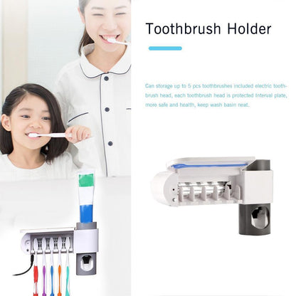 ABEDOE 2 In 1 UV Toothbrush Sterilizer Toothbrush Holder Automatic Toothpaste Squeezers Dispenser Home Bathroom Set