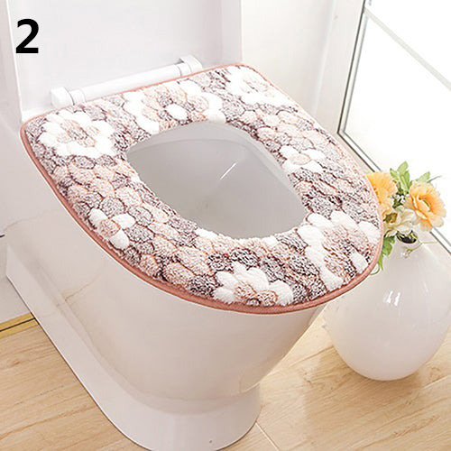 Bathroom Flower Pattern Soft Warm Toilet Cover Seat Lid Pad Mat Seat Cushion