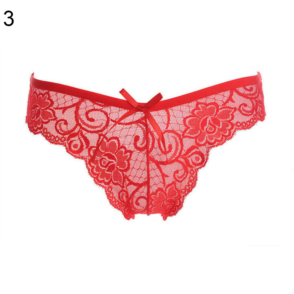 Women Sexy Lace See-through V-string Briefs Panties Thongs G-string