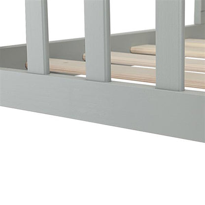 Cama de madera para bebés y niños, muebles de dormitorio para niños con barandillas de seguridad, color gris 