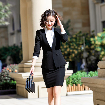 Long-sleeved wool business wear ladies skirt suit