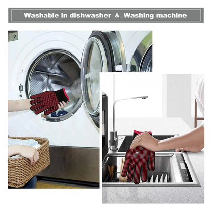 BBQ Grill Gloves Heat Resistant 3 Layers Insulation Silicone Non-Slip Barbecue Oven Gloves Kitchen Cooking Baking Accessories