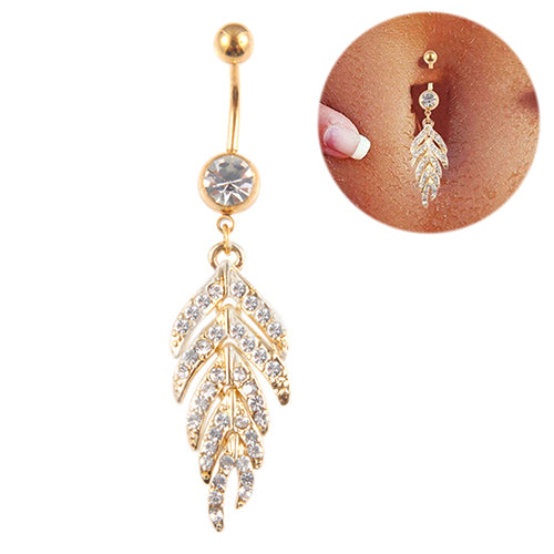 Women's Rhinestone Leaf Belly Button Ring Body Piercing Jewelry Navel Ring